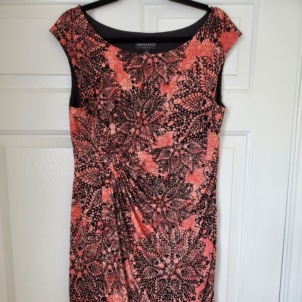 Connected Apparel Peach/black Knee Length  Side Ruched Dress